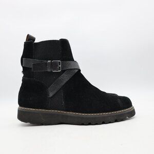 Donald Pliner Captain Women's Size 7.5 M Black Suede Bootie Buckled Cross Straps